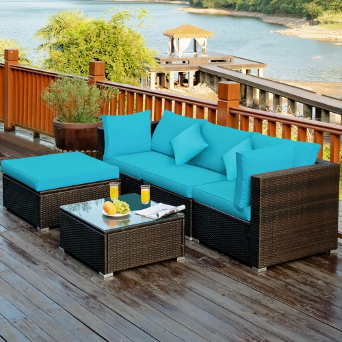 Topbuy 5-Piece Outdoor Patio Sectional Rattan Wicker Sofa Set w/ Cushion