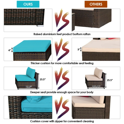 Topbuy 5-Piece Outdoor Patio Sectional Rattan Wicker Sofa Set w/ Cushion