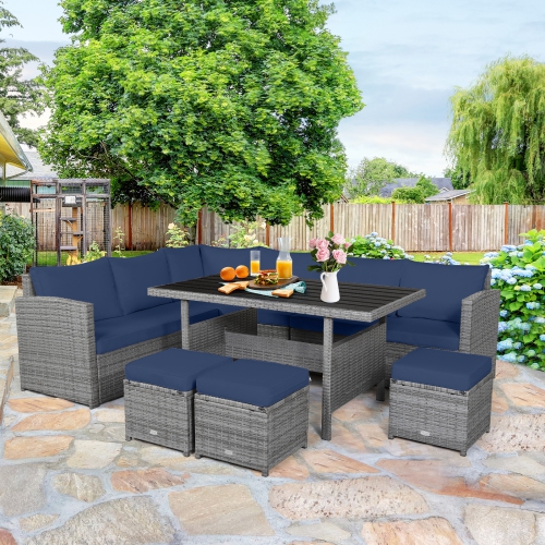 Topbuy 7-Piece Wicker Patio Furniture Set Outdoor Rattan Sofa Set Conversation Couch Set Red/Turquoise/White/Black