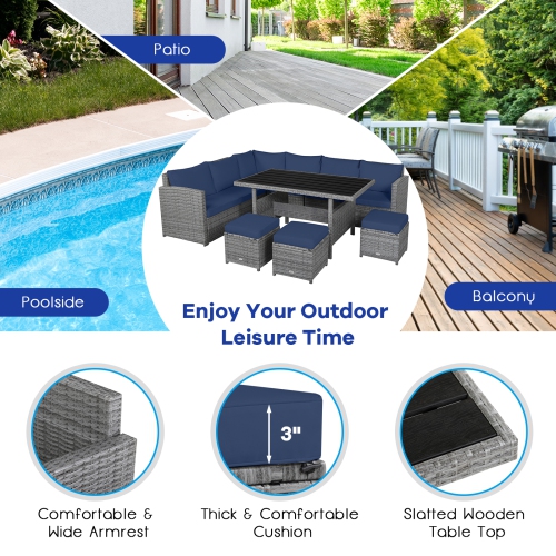 Topbuy 7-Piece Wicker Patio Furniture Set Outdoor Rattan Sofa Set Conversation Couch Set Red/Turquoise/White/Black