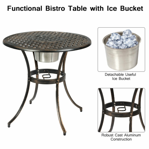 Topbuy 3 PCS Bistro Table Set Aluminum Patio Furniture w/ Ice Bucket Antique Bronze