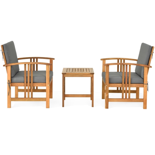 Ensemble de 3 pièces avec sofa modulaire en bois d’acacia de TopBuy avec coussins blancs/gris