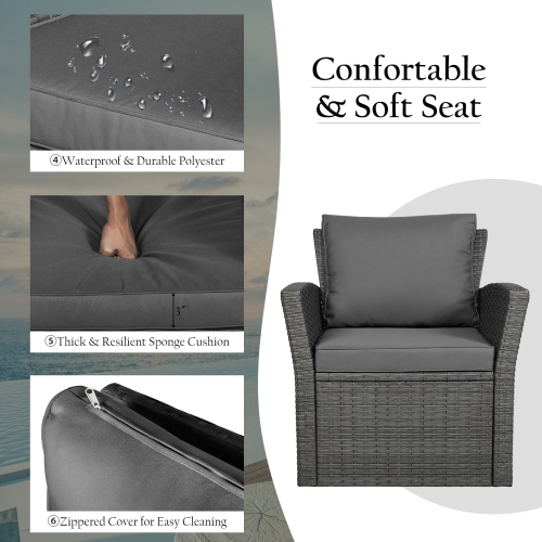 Topbuy 4-Piece Rattan Wicker Patio Outdoor Furniture Sofa Set with Cushions & Tempered Glass Table Red/Turquoise/Grey