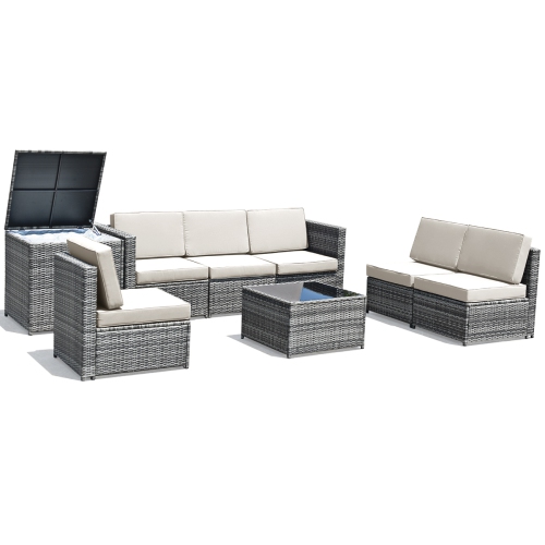 TOPBUY  8-Piece Outdoor Wicker Rattan Conversation Sofa Set W/ Storage Table White/black/turquoise