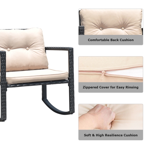 Topbuy 3 PCS Patio Rattan Wicker Chaise Chair Table Set Outdoor Rattan Furniture