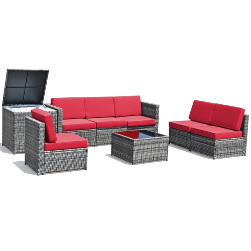 TOPBUY  8-Piece Outdoor Wicker Rattan Conversation Sofa Set W/ Storage Table White/black/turquoise