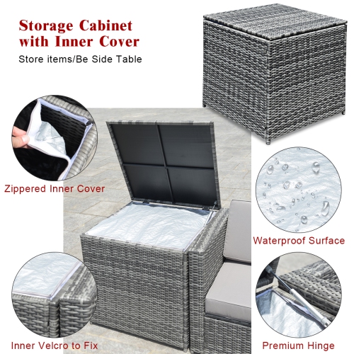 Topbuy 8-Piece Outdoor Wicker Rattan Conversation Sofa Set w/ Storage Table White/Black/Turquoise