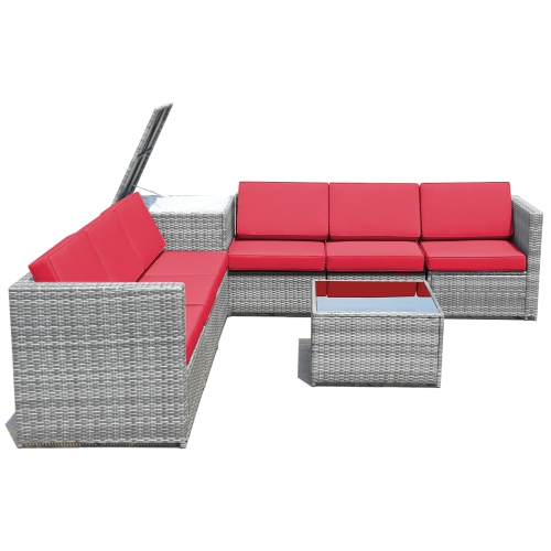 Topbuy 8-Piece Outdoor Wicker Rattan Conversation Sofa Set w/ Storage Table White/Black/Turquoise