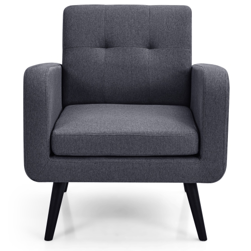 Fauteuil d’appoint moderne recouvert en lin TopBuy avec pattes en caoutchouc gris/bleu