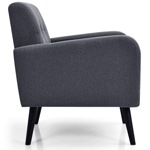 Fauteuil d’appoint moderne recouvert en lin TopBuy avec pattes en caoutchouc gris/bleu
