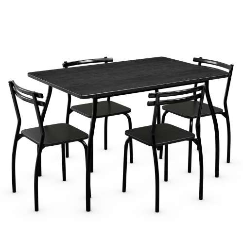 TOPBUY  5 Piece Dining Table Set 4 Chairs for Kitchen Breakfast Furniture In Black