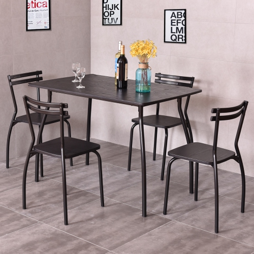 Topbuy 5 Piece Dining Table Set 4 Chairs for Kitchen Breakfast Furniture Black
