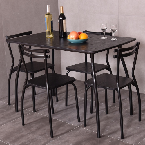 Topbuy 5 Piece Dining Table Set 4 Chairs for Kitchen Breakfast Furniture Black