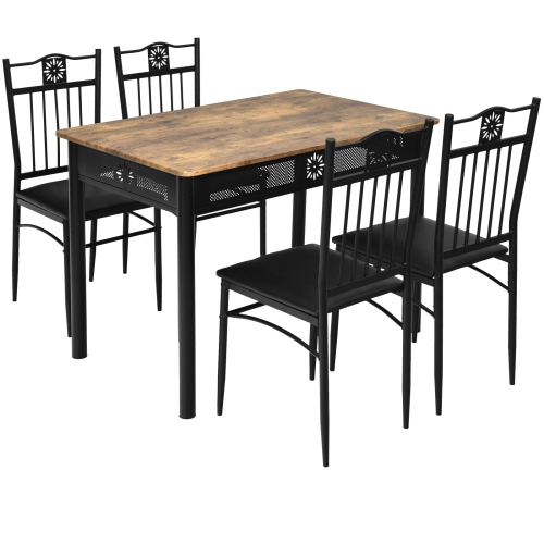 TOPBUY  5 Piece Dining Set Wood Metal Table And Chairs Kitchen Furniture In Black