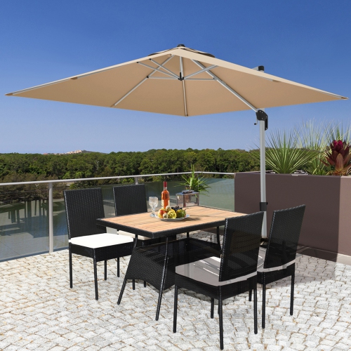 Topbuy 5PCS Outdoor Rattan Wicker Dining Set Acacia Wood Table & 4 Chairs with Cushions