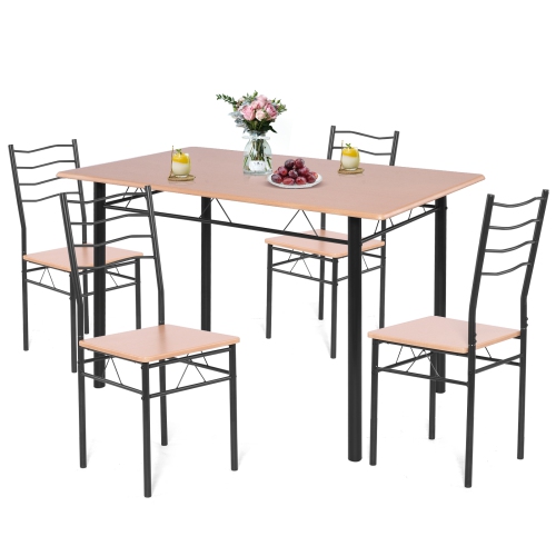 TOPBUY  5 PCs Dining Table Set 4 Chairs Mdf Metal Frame Kitchen Furniture