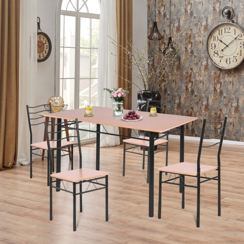 Topbuy 5 PCS Dining Table Set 4 Chairs MDF Metal Frame Kitchen Furniture