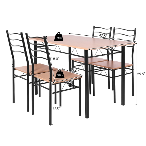Topbuy 5 PCS Dining Table Set 4 Chairs MDF Metal Frame Kitchen Furniture