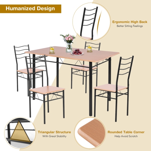 Topbuy 5 PCS Dining Table Set 4 Chairs MDF Metal Frame Kitchen Furniture