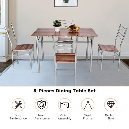 Topbuy 5 PCS Dining Table Set 4 Chairs MDF Metal Frame Kitchen Furniture