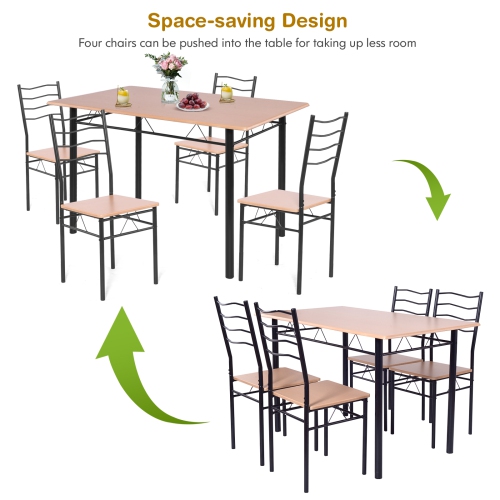 Topbuy 5 PCS Dining Table Set 4 Chairs MDF Metal Frame Kitchen Furniture