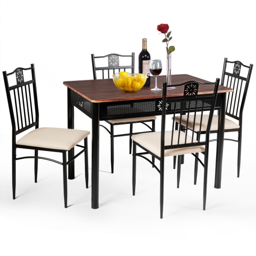 TOPBUY  5 Piece Dining Set Wood Metal Table And Chairs Kitchen Furniture