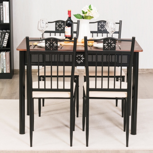 Topbuy 5 Piece Dining Set Wood Metal Table and Chairs Kitchen Furniture