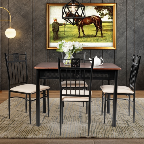 Topbuy 5 Piece Dining Set Wood Metal Table and Chairs Kitchen Furniture