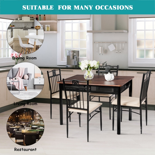 Topbuy 5 Piece Dining Set Wood Metal Table and Chairs Kitchen Furniture