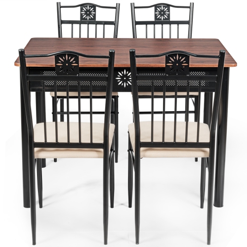 Topbuy 5 Piece Dining Set Wood Metal Table and Chairs Kitchen Furniture