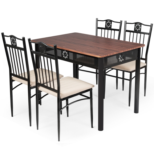 Topbuy 5 Piece Dining Set Wood Metal Table and Chairs Kitchen Furniture
