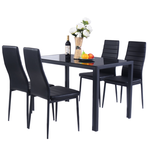 Topbuy 5 PCS Kitchen Dining Table Set Breakfast Furniture w/ Glass Top Padded Chair