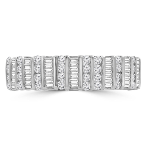 4/5 CTW Round Diamond Baguette Diamond Semi-Eternity Wedding Band Ring in 14K White Gold Not-Sizable (MDR210003) - Size 4 to 9