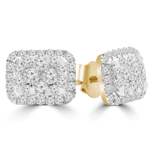 4/5 CTW Round Diamond Cluster Halo Stud Earrings in 14K Yellow Gold