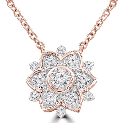 3/8 CTW Round Diamond Floral Necklace in 14K Rose Gold (MDR210056)