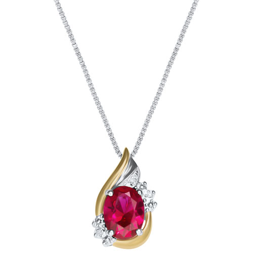 Richline Oval Created Ruby Pendant in 18" Silver Chain