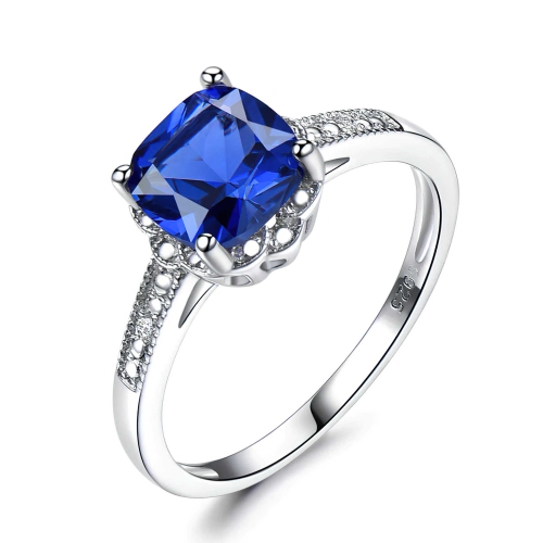 MAJESTY DIAMONDS  Cushion Nano Sapphire Cocktail Ring In 0.925 White Sterling Silver (Mds210205) Size - 6 In Blue