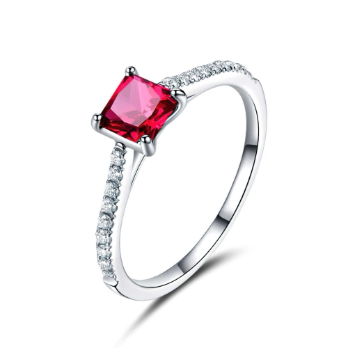 Princess Red Nano Ruby Cocktail Ring in 0.925 White Sterling Silver (MDS210200) Size - 7