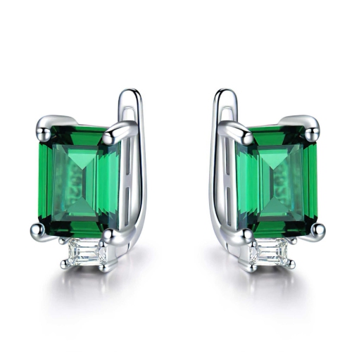 Cushion Green Nano Emerald Drop/Dangle Earrings in 0.925 White Sterling Silver (MDS210246)