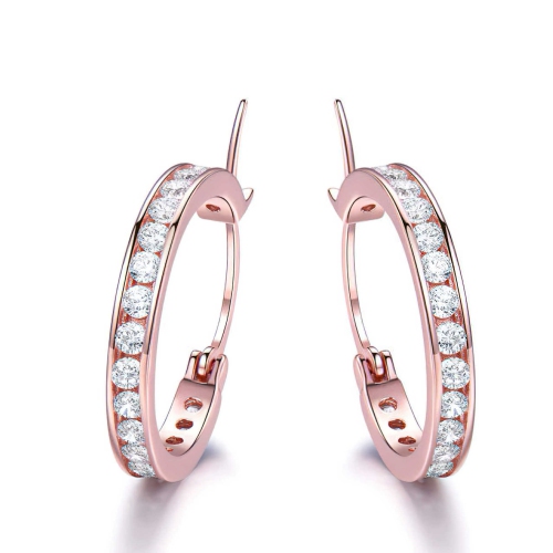 CTW Round White Cubic Zirconia Rose Gold Plated Huggie Earrings in 0.925 Rose Sterling Silver (MDS210277)