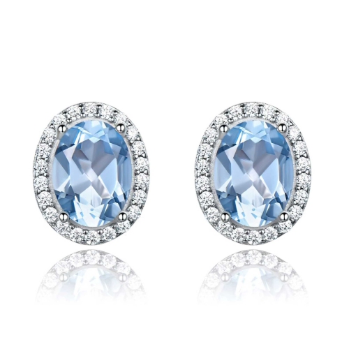Oval Blue Nano Sapphire Stud Earrings in 0.925 White Sterling Silver (MDS210249)