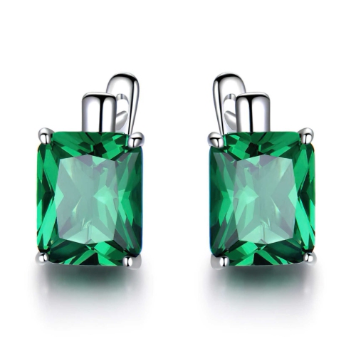 Cushion Green Nano Emerald Stud Earrings in 0.925 White Sterling Silver