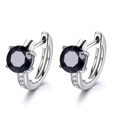 Round Blue Nano Sapphire Huggie Earrings in 0.925 White Sterling Silver (MDS210259)