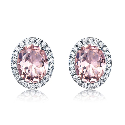 Oval Pink Nano Morganite Stud Earrings in 0.925 White Sterling Silver