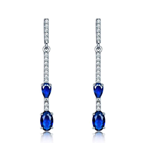 Oval Blue Nano Sapphire Drop/Dangle Earrings in 0.925 White Sterling Silver