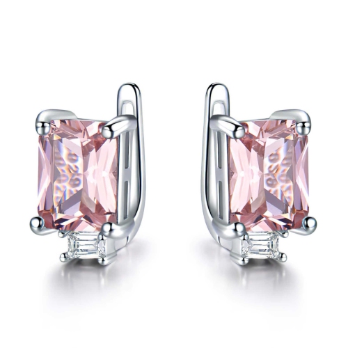 Cushion Pink Nano Morganite Drop/Dangle Earrings in 0.925 White Sterling Silver (MDS210247)