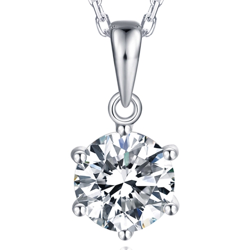 1 CT Round Moissanite Solitaire Pendant Necklace in 0.925 White Sterling Silver With Chain (MDS210299)