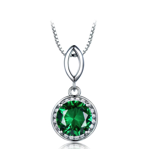 MAJESTY DIAMONDS  Round Nano Emerald Halo Pendant Necklace In 0.925 White Sterling Silver With Chain (Mds210192) In Green