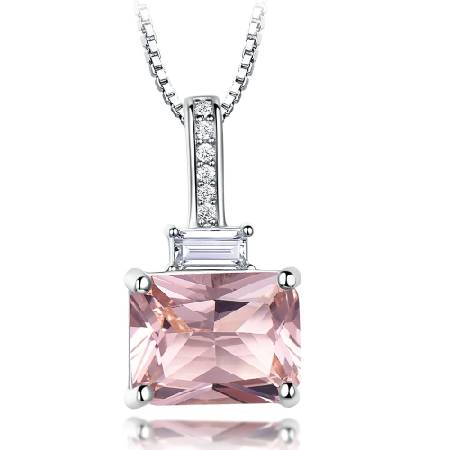 MAJESTY DIAMONDS  Cushion Pink Nano Morganite Solitaire With Accents Pendant Necklace In 0.925 Sterling Silver With Chain… In White