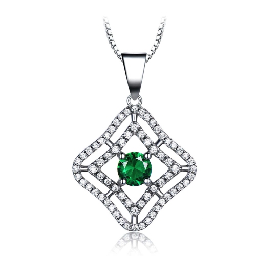 MAJESTY DIAMONDS  Round Nano Emerald Halo Pendant Necklace In 0.925 White Sterling Silver With Chain (Mds210235) In Green